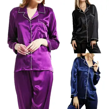 2020 M. Moteris Sleepwear Satino Pižama Rinkiniai Ilgomis Rankovėmis Rudenį Sleepwear Dirbtiniais Šilko Pižama Kostiumas Moterų Homewear