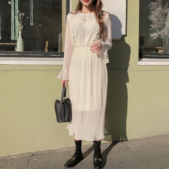 2020 M. Pavasarį, Rudenį Pagrindiniai Suknelės Ilgio Moterų Mados Blyksnius Rankovės Japonijos Korėjiečių Stiliaus Dizaino Dienos Mergaitės Smėlio Susiėmę Rožinė Suknelė