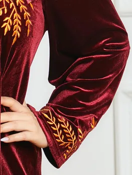 2020 M. Žiemos Dress Plius Dydis Aksomo Aukso Gėlių Siuvinėjimas Moteris Suknelė Kokybės Drabužius Femme Musulmonų Abayas