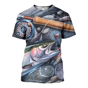 2020 Mados Vyrų marškinėliai 3D Atspausdintas Vaivorykštinių Upėtakių Žvejybos T marškinėliai, Unisex Gatvės Harajuku Trumpas rankovės marškinėliai vasaros Atsitiktinis viršūnės