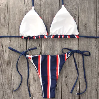 2020 NAUJŲ Moterų, Push-up Mažas Juosmens Dryžuotas Bikini Komplektas Kamšalu Tvarstis maudymosi kostiumėlį, Moteriški Kostiumėliai, karinio jūrų Laivyno stiliaus Paplūdimio