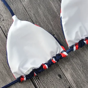2020 NAUJŲ Moterų, Push-up Mažas Juosmens Dryžuotas Bikini Komplektas Kamšalu Tvarstis maudymosi kostiumėlį, Moteriški Kostiumėliai, karinio jūrų Laivyno stiliaus Paplūdimio