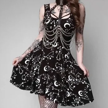 2020 Naujovė Cosplay Mados Elegantiškas Roko Stiliaus Tamsiai Harajuku Gothic Lolita Derliaus Spausdinimo Suknelė Seksualus Šalies Vestidos