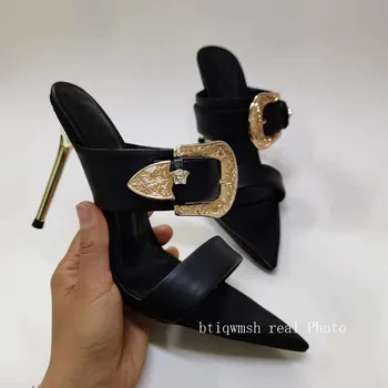 2020 Prašmatnus Dizainas Sandalai Moterims Atidaryti Tne Aukso Sagtis Metalo Plonas Aukšto Kulno Batų Moteris Seksuali Gladiatorių Sandalai