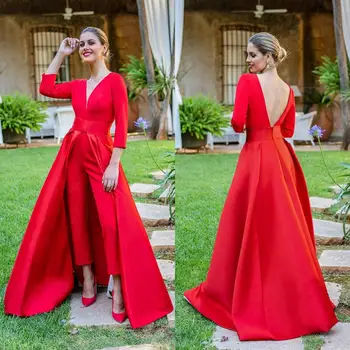 2020 Raudona Jumpsuits Prom Dresses, Su Nuimamu Sijonu V Kaklo Backless Oficialią Suknelės, Šaliai, Kelnės Moterims Užsakymą