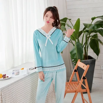 2020 m. Rudens Žiemos Long Sleeve V-kaklo Aukso Aksomo Pajama Komplektai Moterų Sleepwear Kostiumas Pyjama Homewear Pijama Mujer Namų Drabužiai