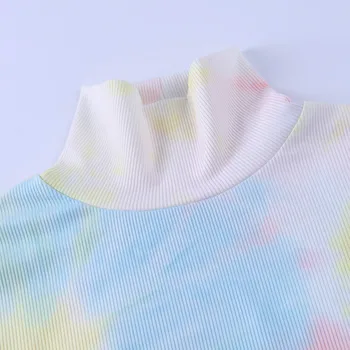 2020 m. Rudens Žiemos Megzti Megztinis Viršūnes Golfo Puloveriai Atsitiktinis Kaklaraištis Dažų, Print T-marškinėliai Moterims ilgomis Rankovėmis Triko T-shirts