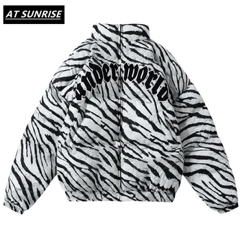 2020 m. žiemos vyriškos striukės, paltai Hip-Hop Užtrauktukas Storas Striukes Vyrų Mados Atsitiktinis zebra spausdinimo Siuvinėti raštais streetwear viršūnės