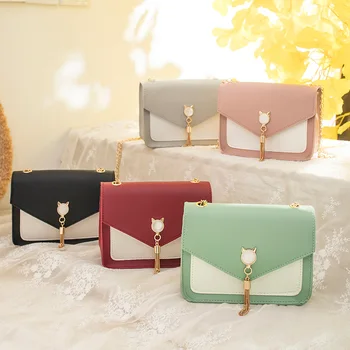 2020 mados naujų Ponios korėjos versija kontrasto spalvų peties kutas mažas kvadratas maišelį moteris katė crossbody krepšys