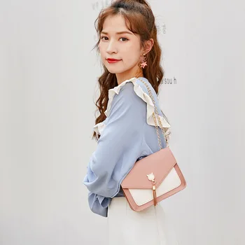 2020 mados naujų Ponios korėjos versija kontrasto spalvų peties kutas mažas kvadratas maišelį moteris katė crossbody krepšys