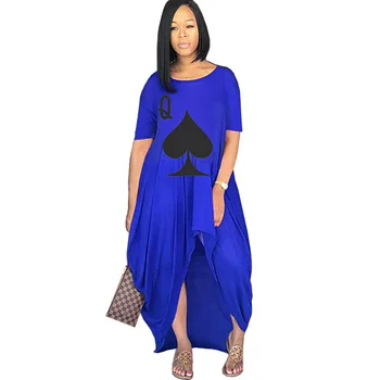 2020 metų Vasaros Moterų Suknelė Karšto Stiliaus Modelis, Kietas spalvų Pokerio Kastuvai Q Spausdinti Prarasti Asimetriškas Suknelės Afircan Cothing Vestidos