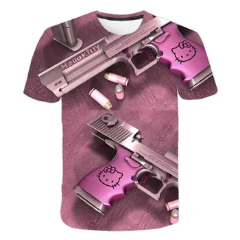 2020 metų vasaros mergaičių marškinėliai 3D Kitty Cat kvėpuojantis vaikų viršuje Marškinėlius puikus spausdinami vaikų dėvėti marškinėliai 4-14T