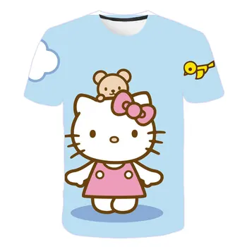 2020 metų vasaros mergaičių marškinėliai 3D Kitty Cat kvėpuojantis vaikų viršuje Marškinėlius puikus spausdinami vaikų dėvėti marškinėliai 4-14T