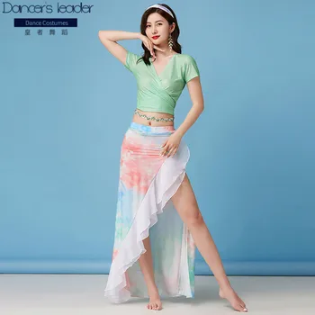 2020 metų vasaros naujus moteriškus pilvo šokio dirželis gradientas seksualus aukštos padalinta praktikos drabužius spausdinti ledo šilko naudotis drabužiai