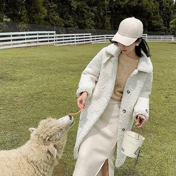 2020 naujas žiemos kašmyro paltai palaidi ilgi paltai ponios padarė avies odos paltai moterims dydį mados imitacija, avikailio