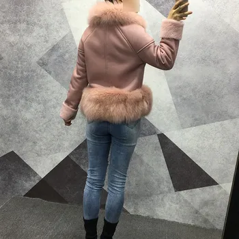 2020 nekilnojamojo originali odinė striukė su kailio lapės, avikailio apykakle moteriški paltai shearling žiemos plus size visą rankovės medžiaga