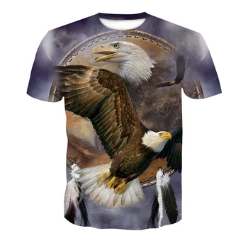 2020 vyrų naujas atspausdintas T-shirt vasaros trumparankoviai 3D gyvūnų erelis vyrų ir moterų sporto marškinėliai