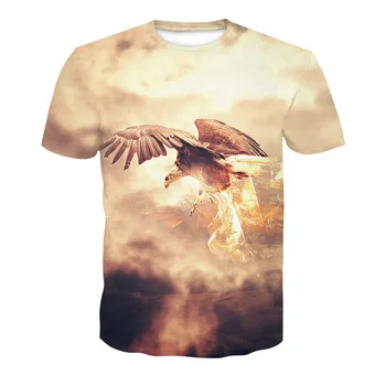 2020 vyrų naujas atspausdintas T-shirt vasaros trumparankoviai 3D gyvūnų erelis vyrų ir moterų sporto marškinėliai