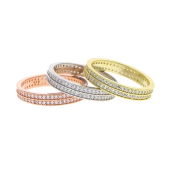 2021 Aukštos kokybės nekilnojamojo 925 sterlingas sidabro žiedas dvigubas raw 5a kubinių zirconia amžinybės juosta žiedai moterims vestuvių papuošalai