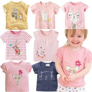 2021 Nauja Vasaros 2-7 metų Vaikams, kūdikių Mergaitės, Pelių ir Gėlių Siuvinėjimas Grynos medvilnės Aukščiausios Kokybės Medvilnės marškinėliai Topai marškinėliai Tshirts