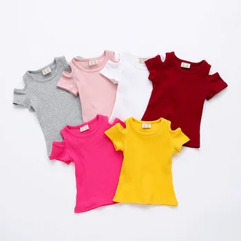 2021 Off Peties T Shirt Girls Kieta Elastinga Marškinėliai Vasaros Atsitiktinis Vaikams Baby Girl trumpomis Rankovėmis T-shirt Viršūnes Vaikams, Kūdikiams