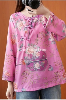 2021 hanfu viršūnes kinijos tradicinių kostiumų drabužiai moterims hanfu tango kostiumas lino kinijos palaidinė morden gėlių spausdinti marškinėliai