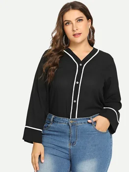 2021 marškinėliai Karšto pardavimo Slim Šifono moterų Plius dydis 5XL XXXXL Viršūnes Dabar Atsitiktinis Viršūnes Šifono V-Kaklo Palaidinė vyriški drabužiai
