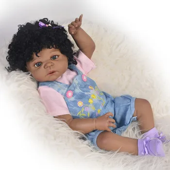 23 Colių Stilingas Juoda Oda Atgimsta Boneca Modeliavimas Tautinės Lėlės Visą Silikono Vinilo Kūdikis Reborn Mergina Lėlės, Už Vaikas Kalėdų Dovana