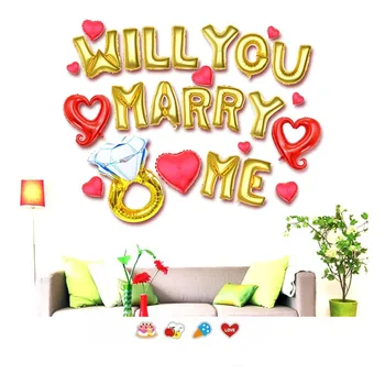 26pcs ar Jūs Marry Me Folija Balionas Nustatyti Aukso 16inch Folija Laišką Balionas Širdies Formos Folija Kolbų Dėl Dalyvavimo Šalies Balionai