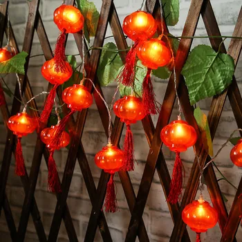 2M 10 LED Atostogų Žiburiai USB Įkrovimo & Baterija Kinijos Raudonųjų Žibintų Lempos Naujųjų Metų Festivalis Apdailos String Naktį Žibintai