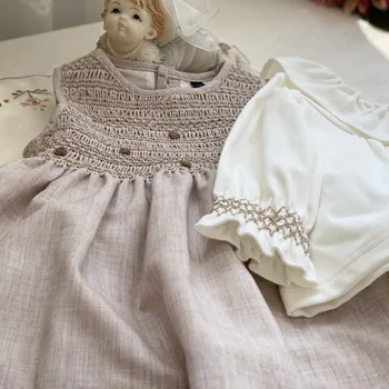2VNT Baby Girl Rudens, Žiemos, Pilka Smocked Vest Suknelė su Marškinėliais