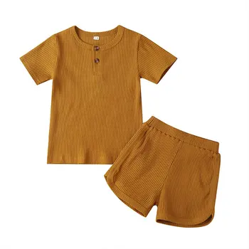 2vnt Bamblys Vaikams Baby Girl Trumpas Rankovės Marškinėliai Topai Kietas Šortai, Kelnės 2021 M. Vasarą Medvilnės Berniuko, Briaunoti Komplektus Drabužių Rinkinys
