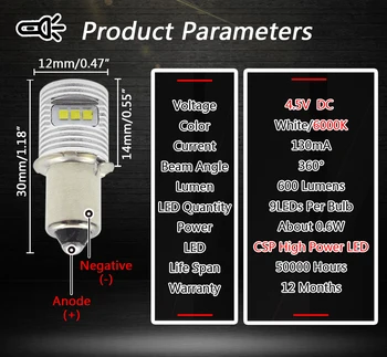 2x Atnaujinti LED Žibintuvėlio Lemputės 600lm DC 3V 4.5 V AC 6 V-24V PR2 P. 13.5S SPT darbo Žibintuvėlis, Įrankiai Žibintų Šviesos Pakeitimo Balta