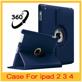 360 Laipsnių Besisukantis Case for iPad 2 3 4 Atveju Stovėti Atvejais PU Odos Flip Cover Smart Tablet A1395 A1396 A1416 A1430 A1458 A1460
