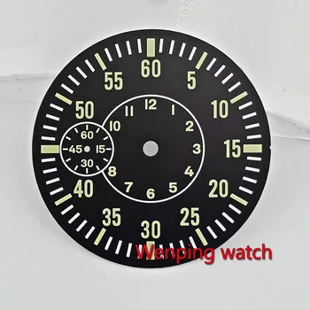 38.5 mm Black dial žalios Šviesos kokybės Watch Dial Tinka eta 6497 jūros kiras st3600 vertus likvidavimo judėjimo p843