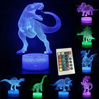 3D Dinozaurai Naktį Žibintai Juros periodo 16 Spalvų Kūrybos LED Žibintai, Stalo Lempa Naktį Lempos Kalėdų dovanos Dekoro Vaikai Miega Lempos