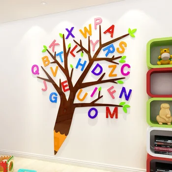 3D Raidės Medžio Siena Lipdukas Dekoratyvinis Vaikų Kambario Darželio 