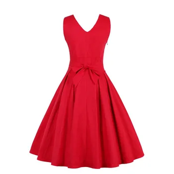 3XL 4XL Derliaus Medvilnės Suknelė Moterims Vasaros 50s 60s Elegantiška Raudonos spalvos Berankovė Seksualus Giliai V-kaklo Suknelė Šalis Suknelės Feminino Vestidos
