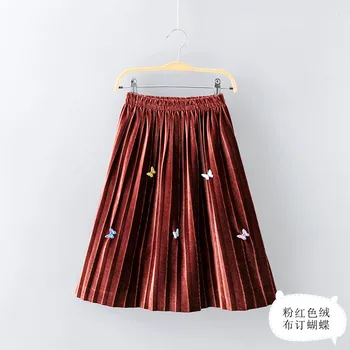 3d drugelis aksomo, ilgas sijonas amžiaus 2-10 metų amžiaus mergaitės pavasario drabužių 2019 m. rudenį vaikai mokyklos žiemos paprasta vaikai sijonas