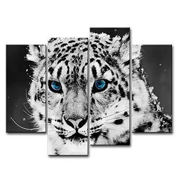 4 Gabalas Sienos Meno Tapybos Mėlyna Akių Snow Leopard 
