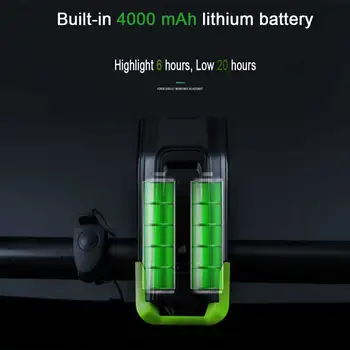 4000mAh Indukcijos dviračių priekiniams USB įkraunamas LED 800 liumenų priekinis žibintas su ragų dviračio žibinto lemputė