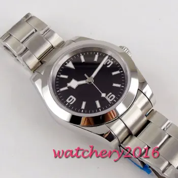 40mm bliger sterilaus black dial SNOW FLAKE vertus, plieninės kieto bylą safyro stiklas, automatinė mens watch