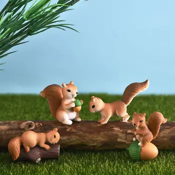 4pcs/Set Mielas Voverė Šeimos Modelis Animacinių filmų Gyvūnų Statulėlės Lėlių Tortas Namų Dekoro Miniatiūriniai Pasakų Sodo Puošmena