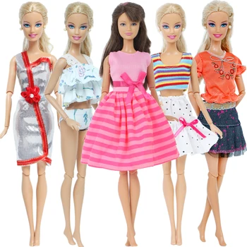 5 Rinkiniai Hangmade Mišraus Stiliaus Apranga Mini Suknelė, Palaidinė Kelnes Mielas Sijonai Viršūnes Drabužius Barbie Lėlės Priedai Vaikams, Žaislas