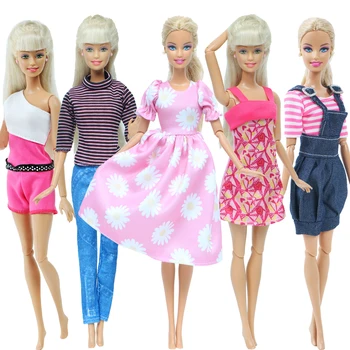 5 Rinkiniai Hangmade Mišraus Stiliaus Apranga Mini Suknelė, Palaidinė Kelnes Mielas Sijonai Viršūnes Drabužius Barbie Lėlės Priedai Vaikams, Žaislas