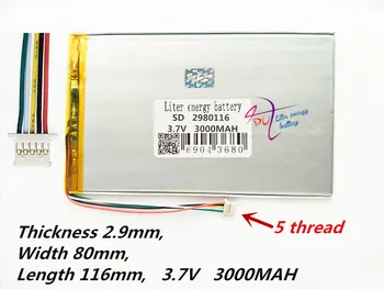 5 siūlų Litro energijos baterijos 2980116 3.7 V 3000MAH Universalus Li-ion baterija tablet pc 7 colių 8 colių 9 colių