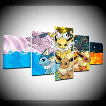5 skydelis HD spausdinti aliejaus tapybai animacinių filmų Pokemon plakatą, drobė meno, namų dekoro sienos menas nuotraukas kambarį dekoro