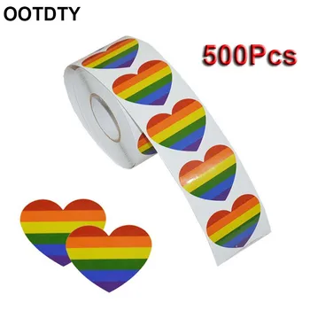 500 Vienetų Gėjų Vaivorykštės Lipdukai ant Ritinio, Parama LGBT Priežastis, Širdies Formos (Širdies)