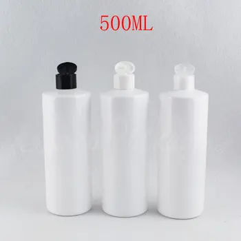 500ML Tuščias Baltas Plastikinis Buteliukas Su Flip Top Cap , 500CC Dušo Želė / Šampūnas Sub-išpilstymo , Tuščias Kosmetikos Bakas
