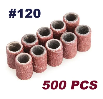 500pcs vidutinio rupi šlifavimo juosta bauda / šlifavimo smėlio žiedas elektros nagų gręžimo profesionalų manikiūro pedikiūro,120# smėlis